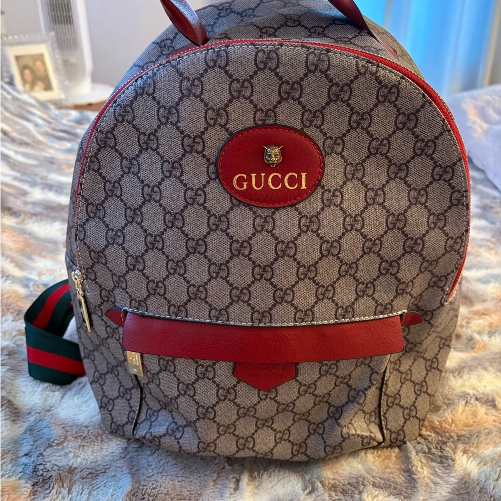 Gucci Gray and Red Backpack